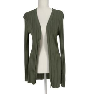 Joie Sage Green Ribbed Open Front Longline Cardigan Sweater Womens Size Medium